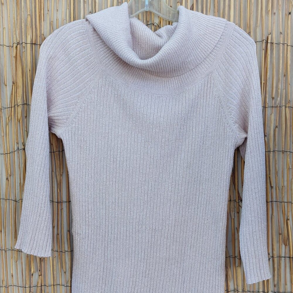 Light Pink Beige Metallic Knitted Fitted Sweater